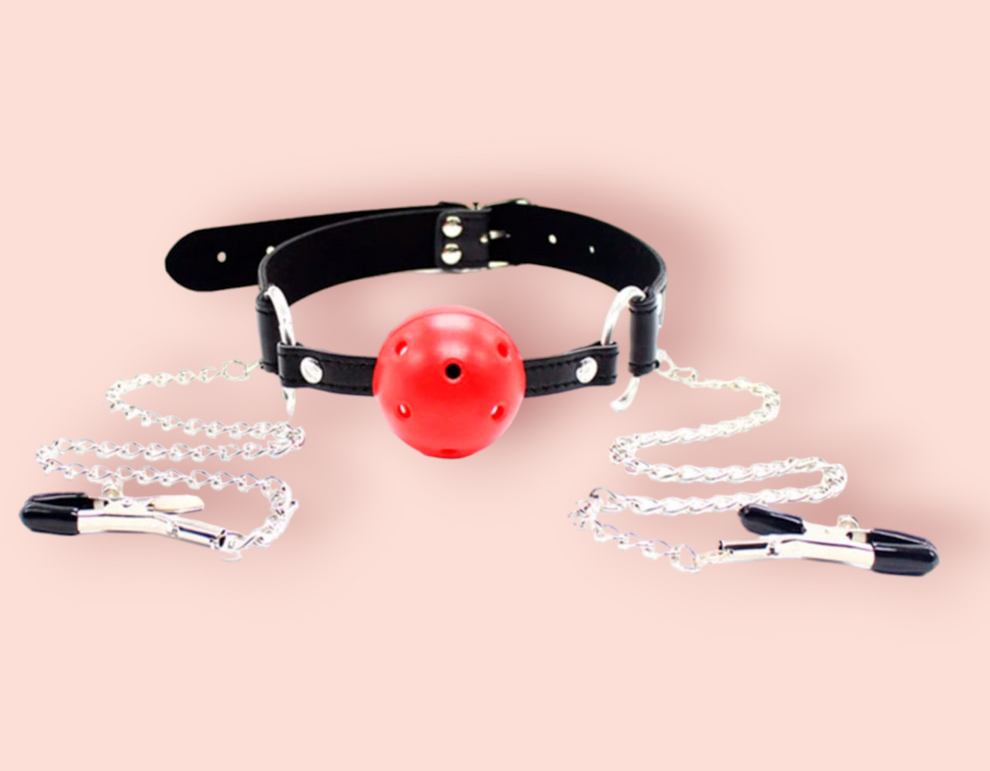 Mordaza Ball Gag con Pezonera Negro