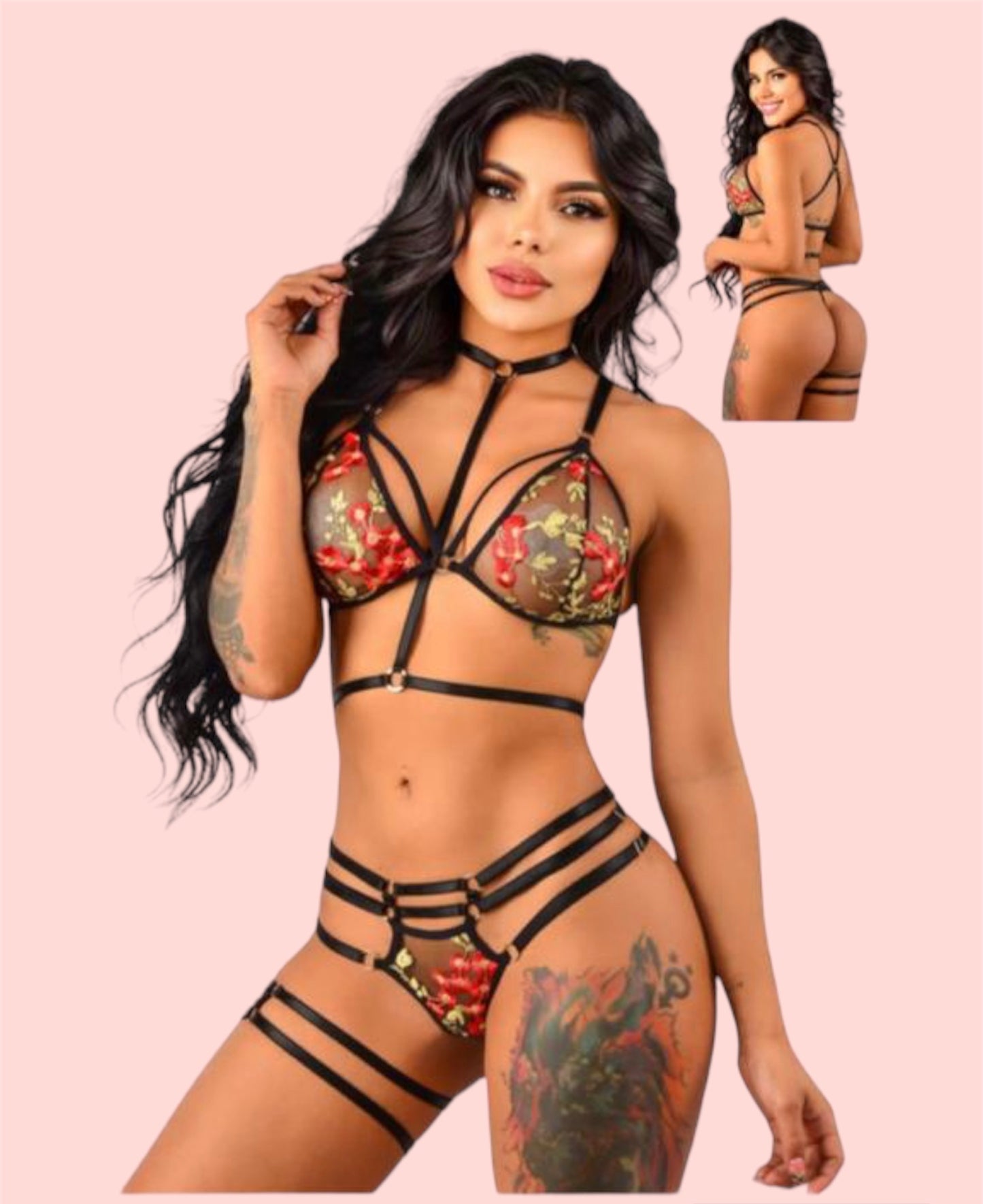 Conjunto Negro con Flores