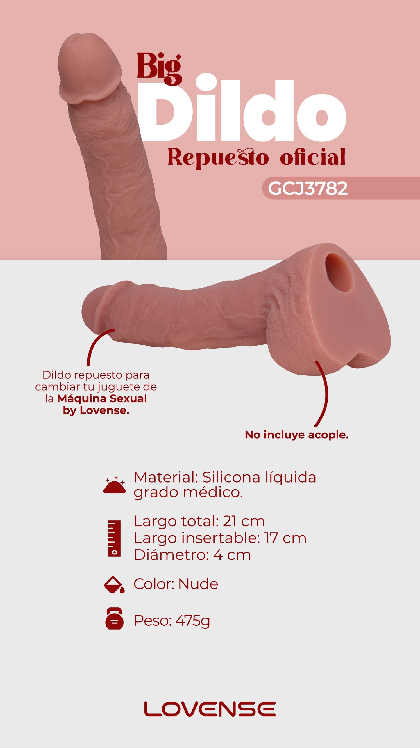 Repuesto Dildo Sex Machine Lovense L 21 cm
