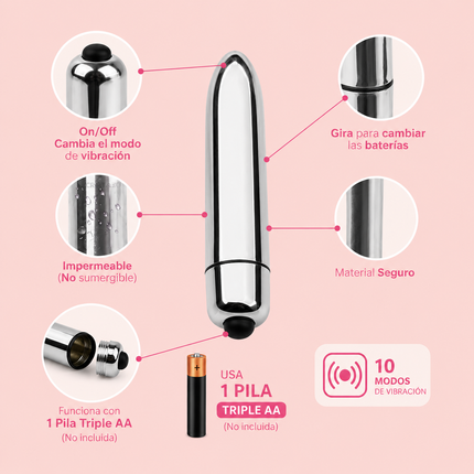 Bala Vibradora Bullet Plateado