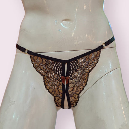 Tanga Abierta Mariposa Negro Dorado