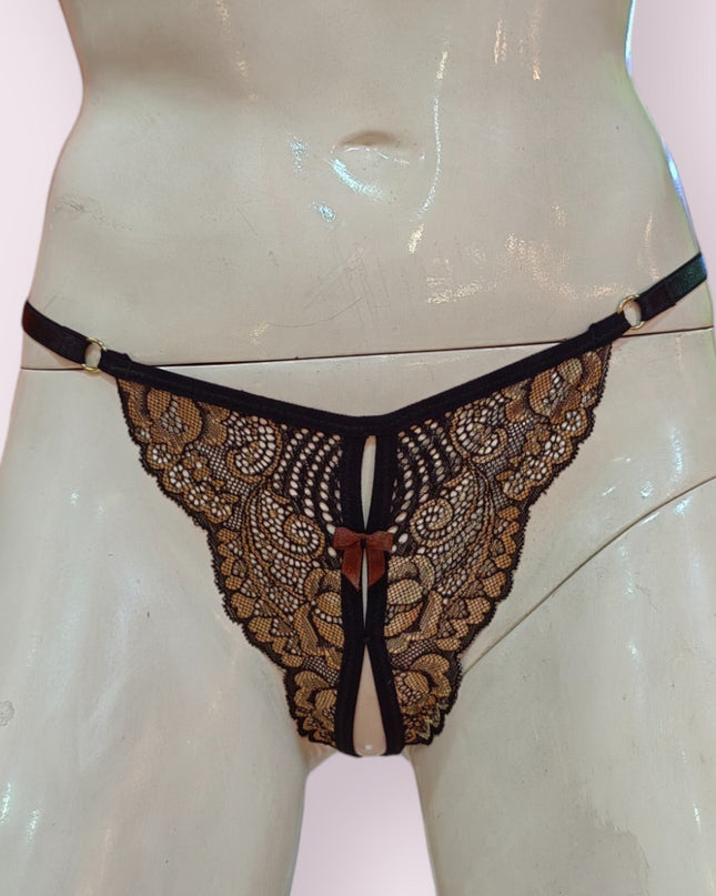 Tanga Abierta Mariposa Negro Dorado
