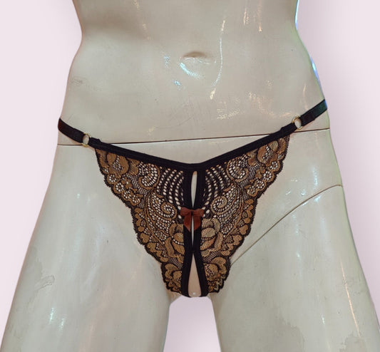 Tanga Abierta Mariposa Negro Dorado