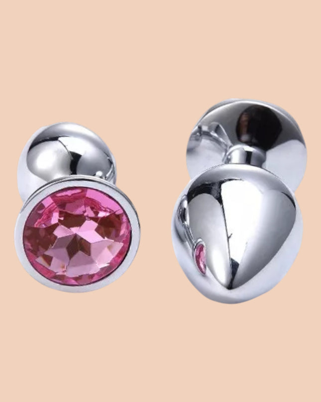 Plug Anal Plateado Diamante Rosa