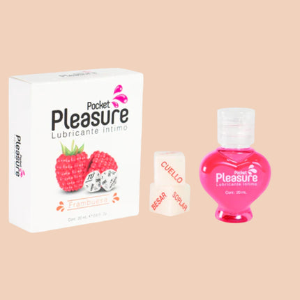 Lubricante Caliente Pocket Pleasure con dados 20 ml Frambueza