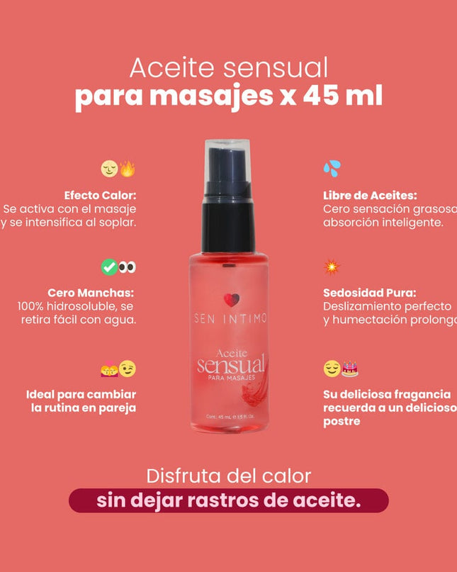 Aceite Sensual para Masajes Efecto Calor 45ml – Sen Íntimo