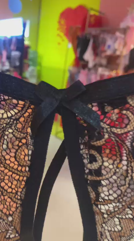 Tanga Abierta Mariposa Negro Dorado