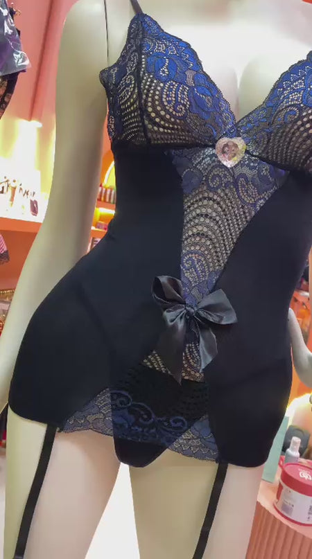 Malla Body Con Encaje Azul 9021