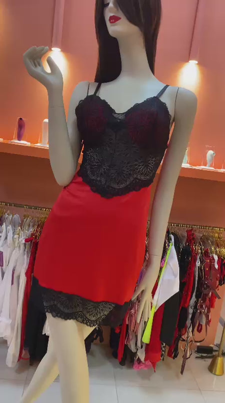 Lenceria Baby Doll Rojo Encaje Ref.B42