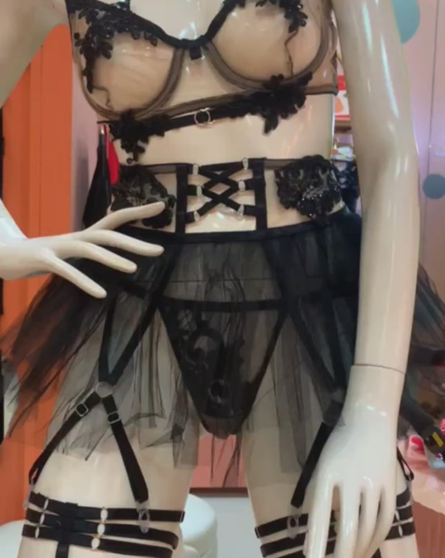 Lencería Liguero Falda Negro Ref.55